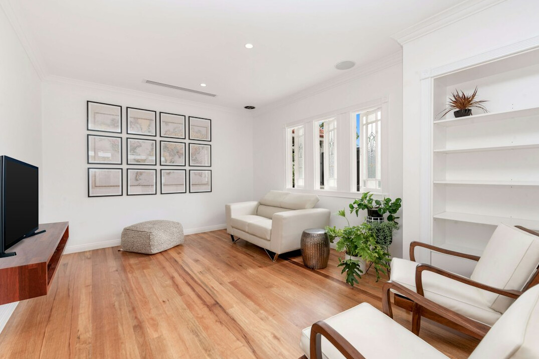 Bright living room with freshly painted walls