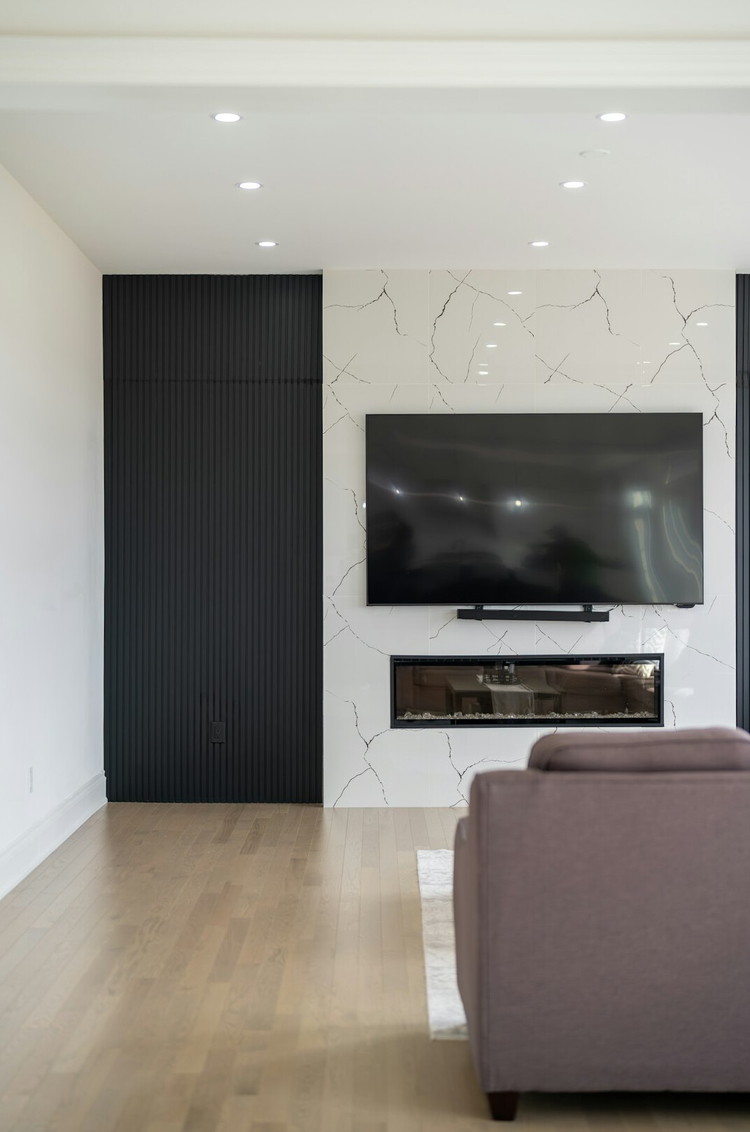 Modern living room with clean painted walls